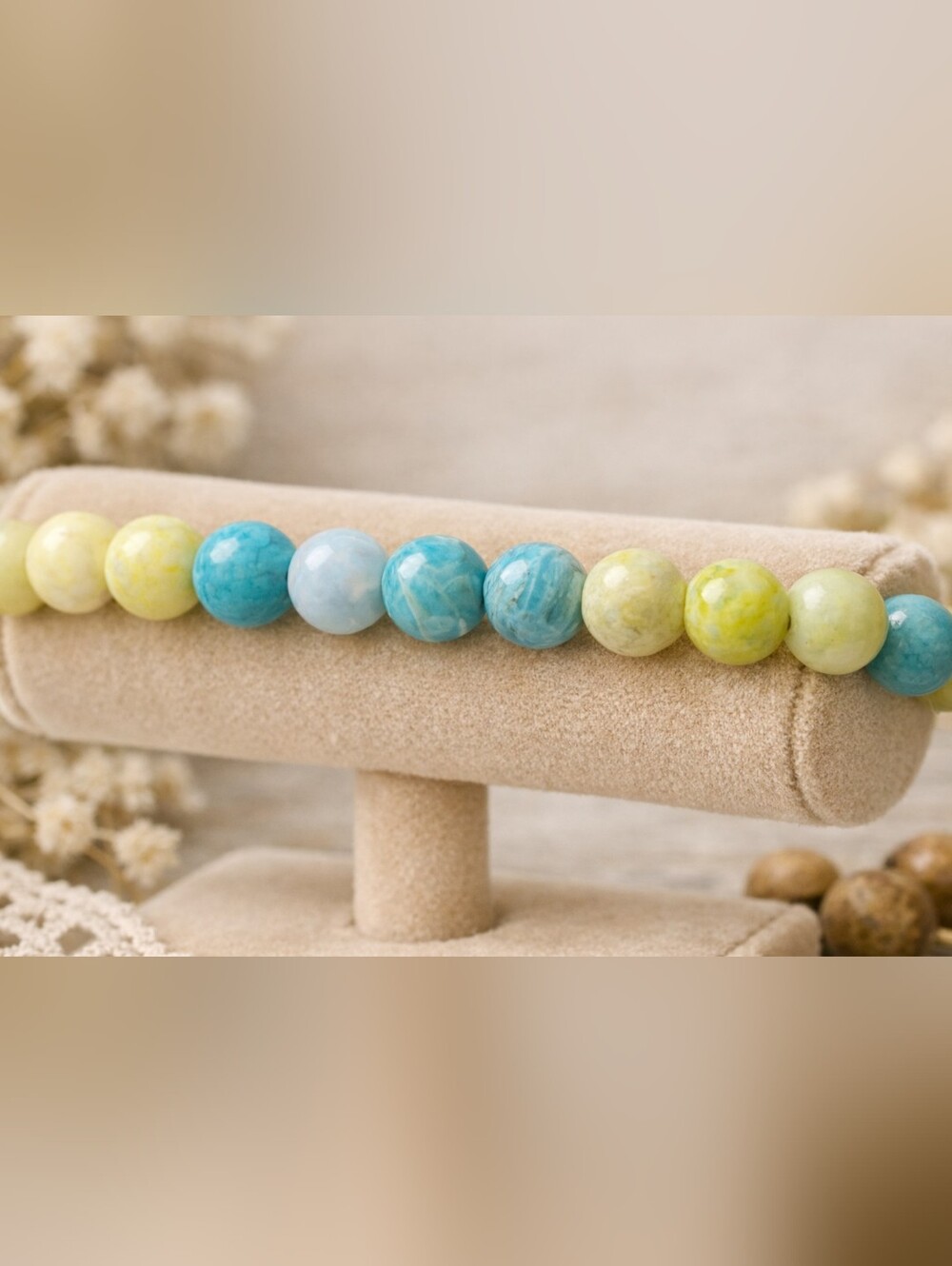 Lemon jasper and Larimer quartz adjustable bracelet. 314